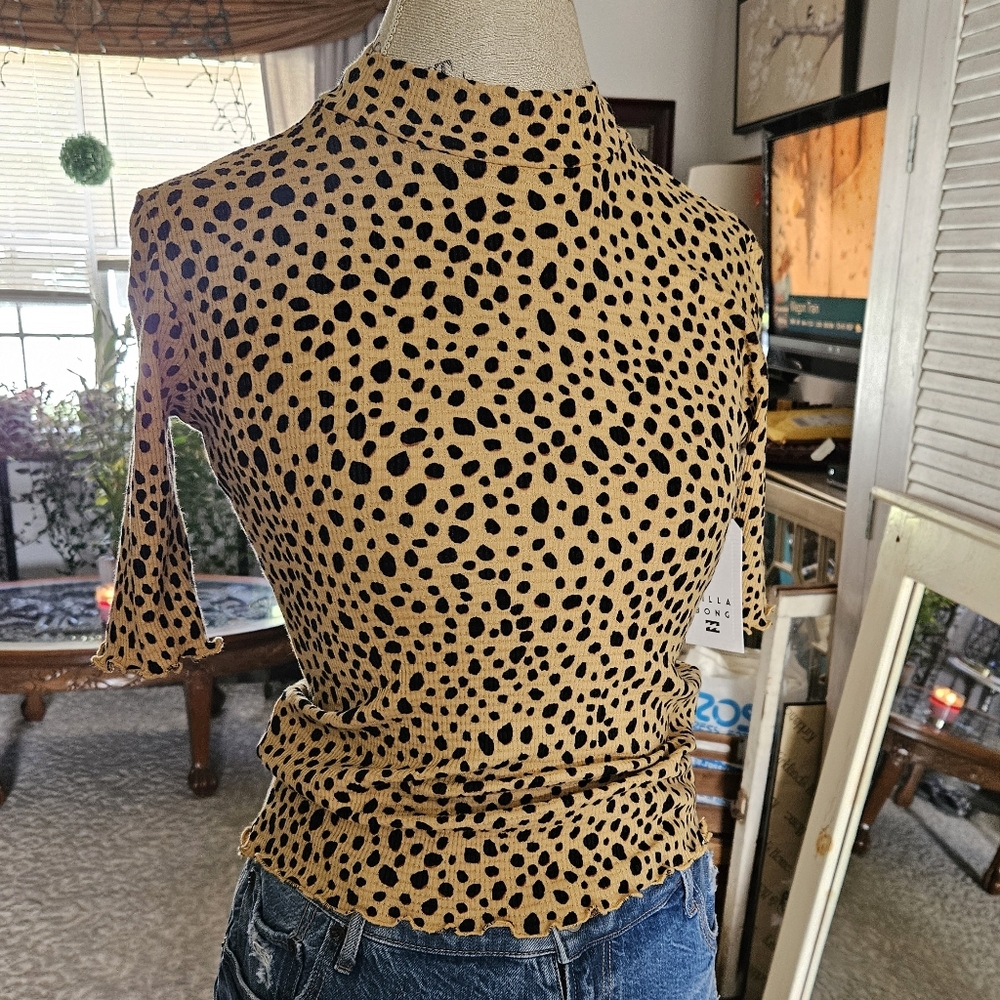 NWT BILLABONG Little Things Top Animal Print Tan/Blk S/8